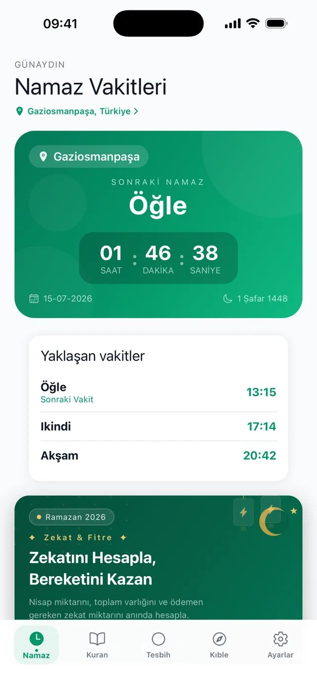 Kıble Yolu - Namaz Vakitleri ekranı
